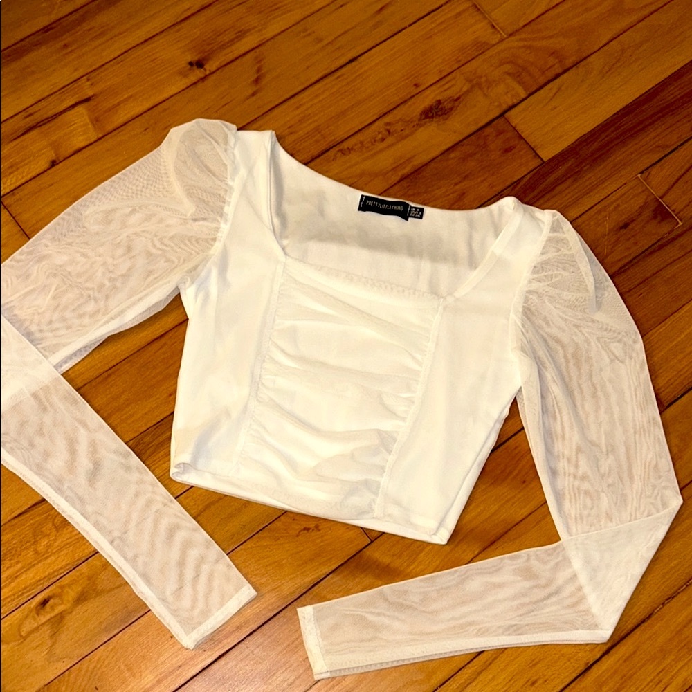 Prettylittlething White Mesh Top